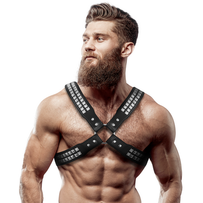 FETISH SUBMISSIVE ATTITUDE - CROSSED CHEST HARNESS WITH RIVETS ECO LEATHER MEN