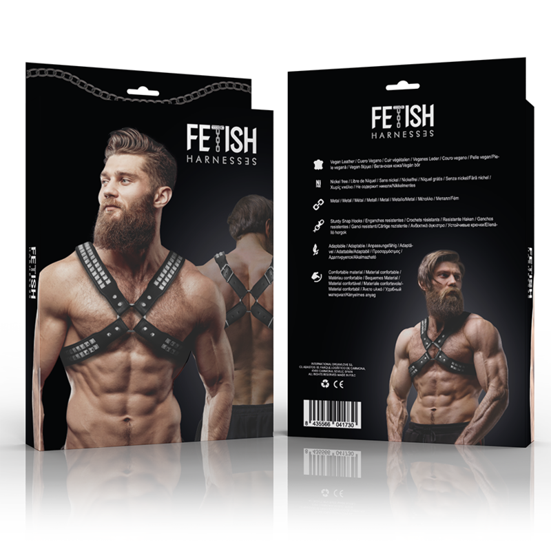 FETISH SUBMISSIVE ATTITUDE - CROSSED CHEST HARNESS WITH RIVETS ECO LEATHER MEN