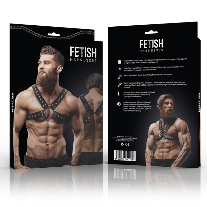 FETISH SUBMISSIVE ATTITUDE - CROSSED CHEST HARNESS WITH STUDS ECO LEATHER MEN