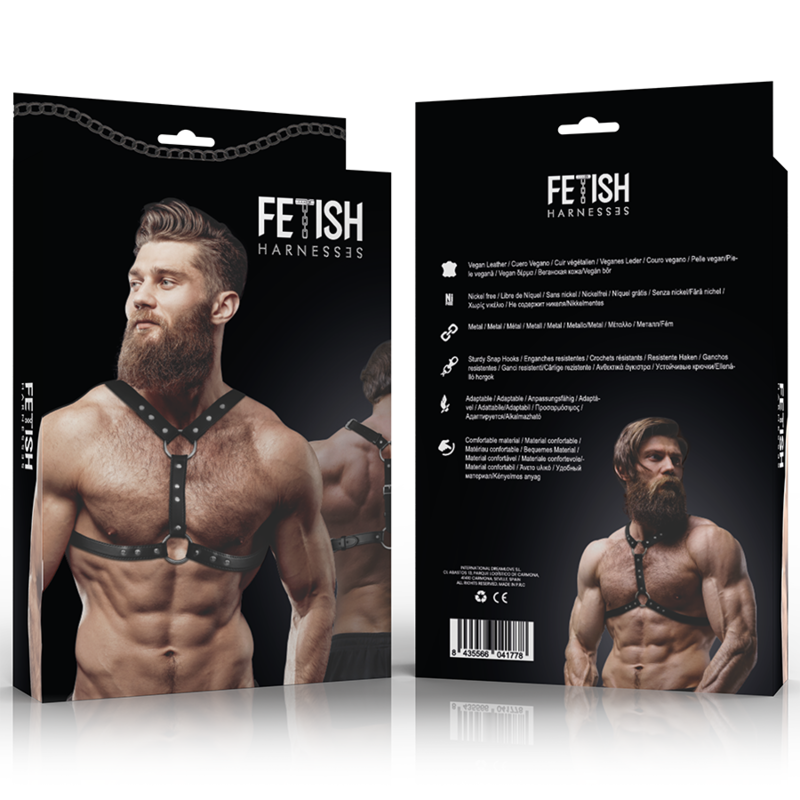 FETISH SUBMISSIVE ATTITUDE - CHEST HARNESS DOUBLE FASTENING AND STUDS ECO LEATHER MEN