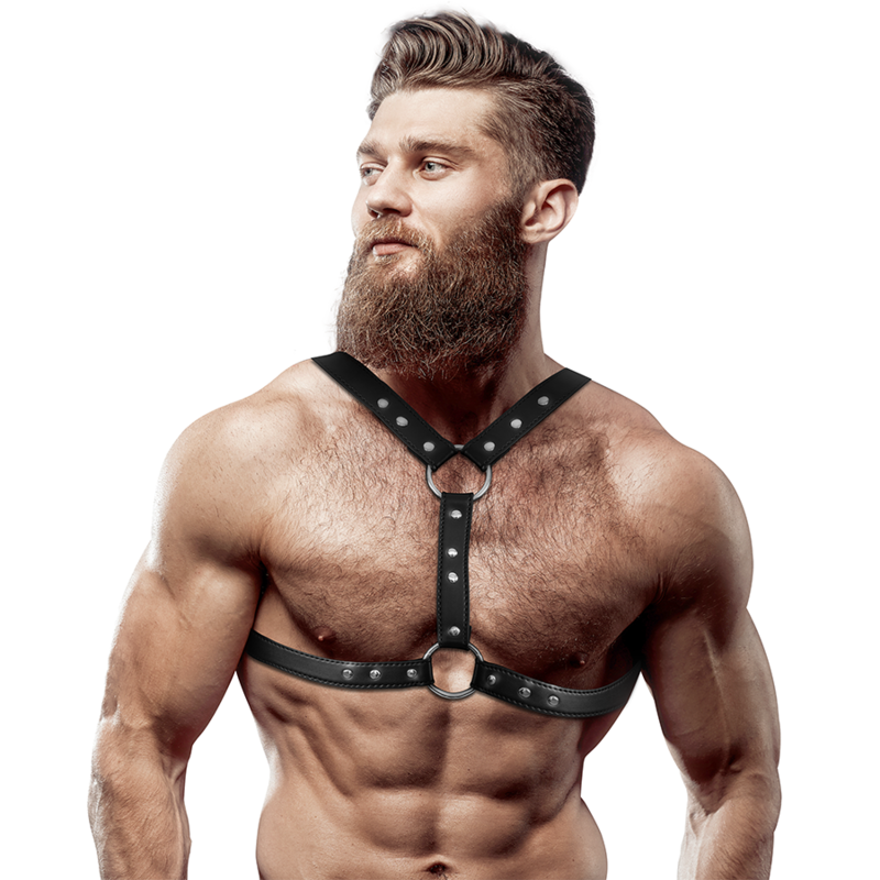 FETISH SUBMISSIVE ATTITUDE - CHEST HARNESS DOUBLE FASTENING AND STUDS ECO LEATHER MEN