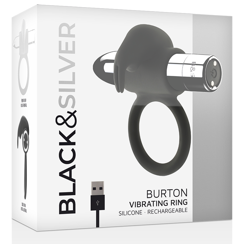 BLACK&SILVER- BURTON RECHARGEABLE RING 10 VIBRATION MODES